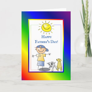 Tarjeta Feliz Día Del Padre Niño Y Perros