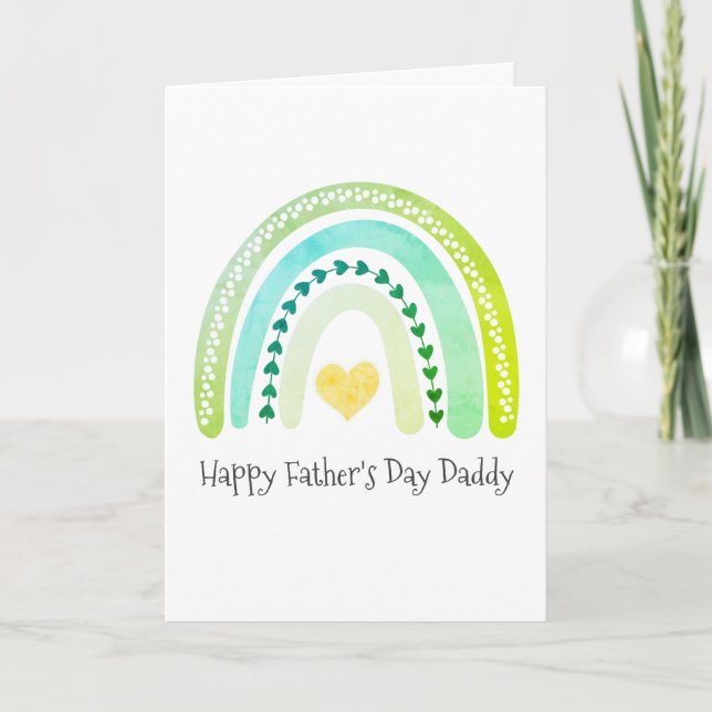 Tarjeta Feliz Día del Padre Papá Acuarela Corazones Arcoír (Anverso)
