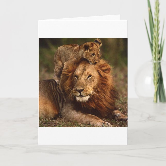 Tarjeta Feliz Día del Padre Papi León y Lion Cub (Anverso)