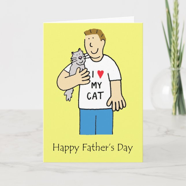 Tarjeta Feliz día del padre para el amante del gato. (Anverso)