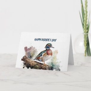 Tarjeta Feliz Día del Padre Pato de Madera en un Tronco