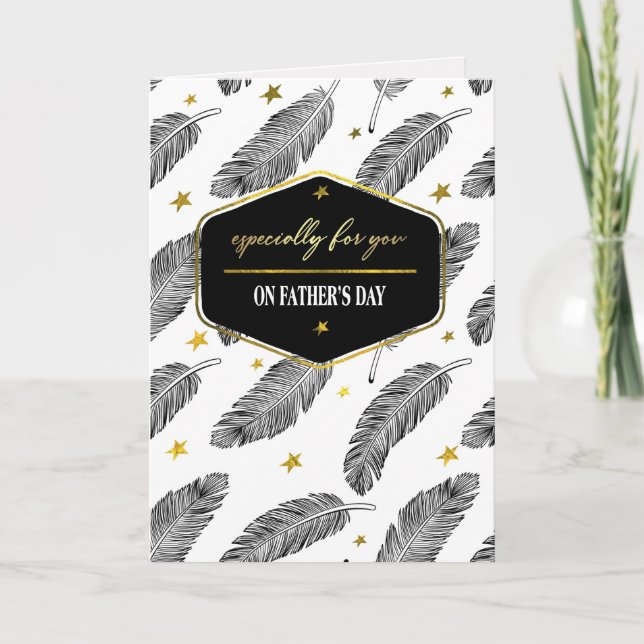 Tarjeta Feliz Día del Padre. Patrón de plumas (Anverso)