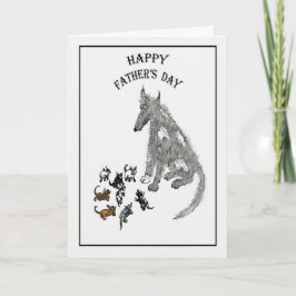 Tarjeta Feliz Día del Padre, perro y crías grises, diverti