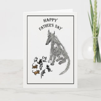 Tarjeta Feliz Día del Padre, perro y crías grises, diverti