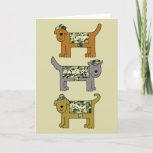 Tarjeta Feliz Día del Padre: Perros de caricatura en camuf