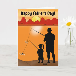 Tarjeta Feliz Día del Padre pescando papá / saludo de la h