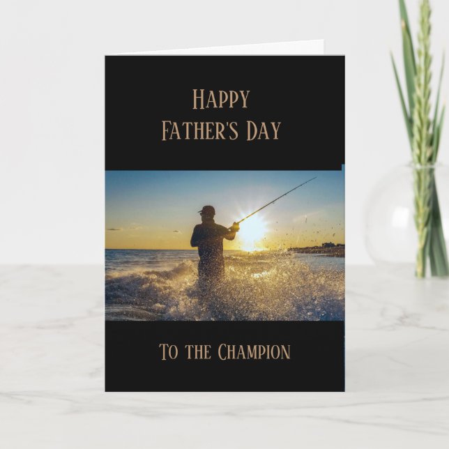 Tarjeta Feliz Día del Padre pescando pescadores (Anverso)