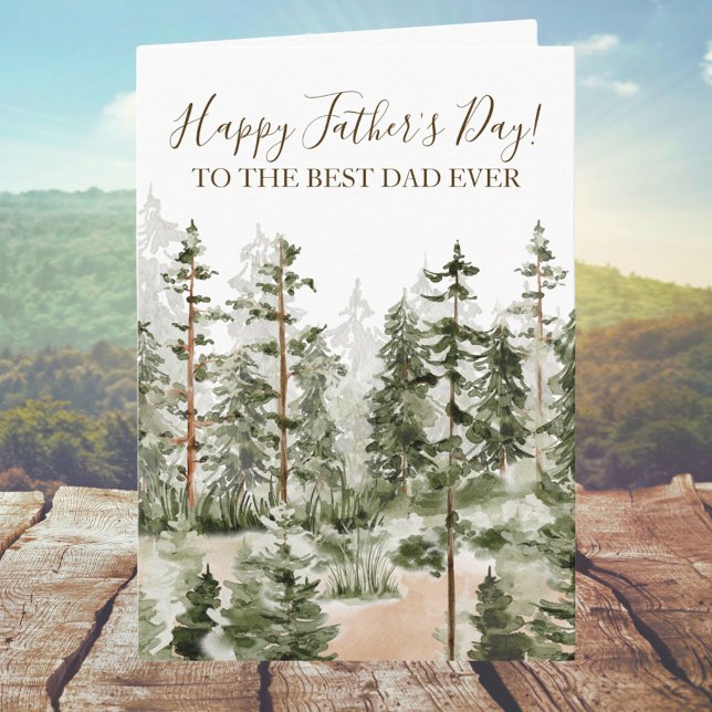 Tarjeta Feliz Día del Padre Rustico Acuarela Bosque Verde  (Close up)