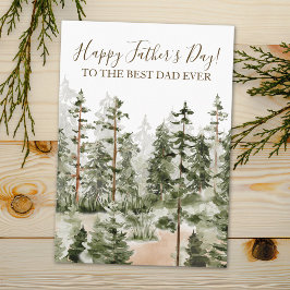 Tarjeta Feliz Día del Padre Rustico Acuarela Bosque Verde