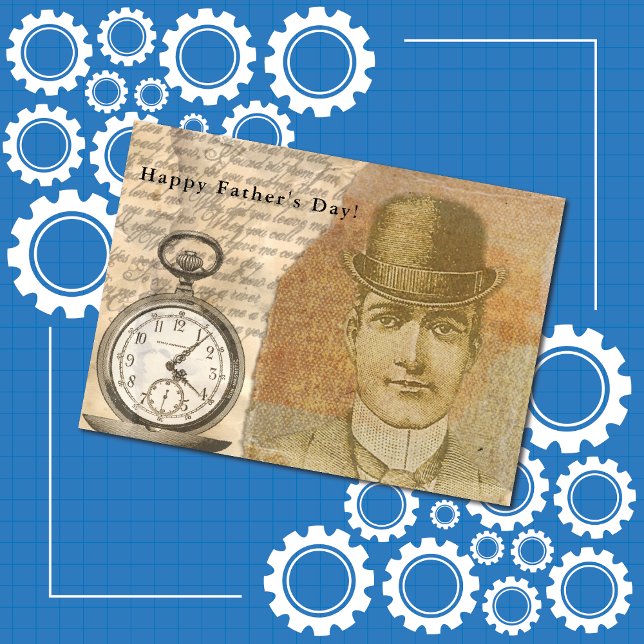 Tarjeta Feliz Día del Padre Steampunk Gentleman Bowler Gor (Subido por el creador)