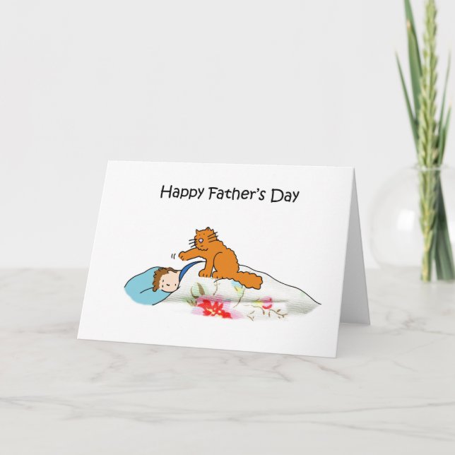 Tarjeta Feliz Día del Padre, un gato y un hombre tan bonit (Anverso)