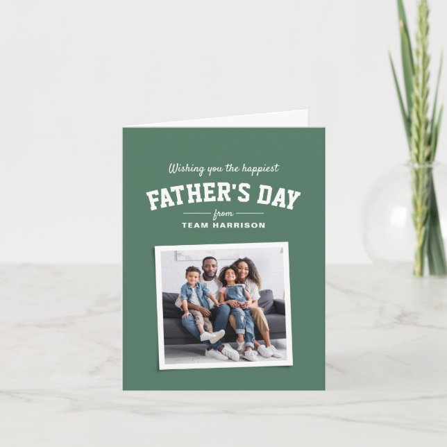Tarjeta Feliz Día del Padre una foto verde (Anverso)