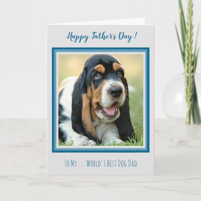Tarjeta Feliz Día del Padre - Verde azulado foto de perro  (Anverso)