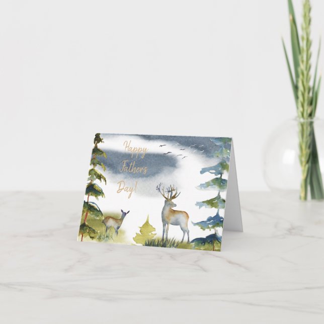 Tarjeta Feliz Día del Padre Verde Querida acuarela foresta (Anverso)