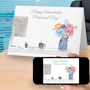 Tarjeta Feliz Día del Profesional Administrativo Acuarela