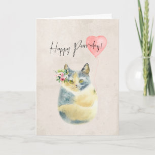 Tarjeta feliz día del ronroneo lindo gato cumpleaños tarje