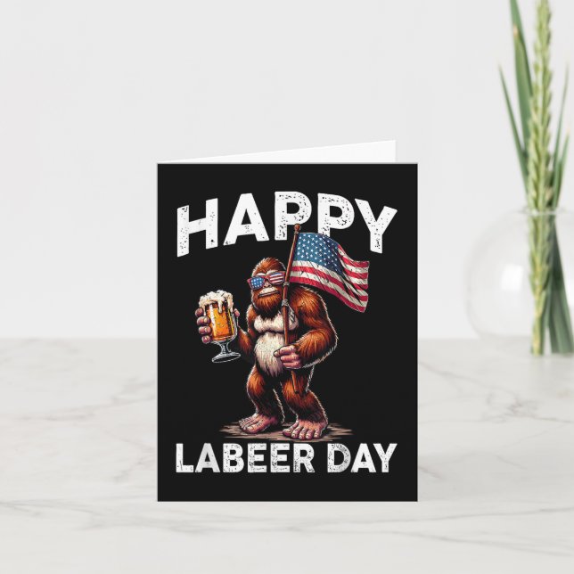 Tarjeta Feliz Día del Trabajo Labeer Sasquatch Bandera Ame (Anverso)