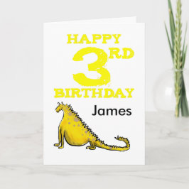 Tarjeta Feliz dinosaurio personalizado de 3 años en chicos