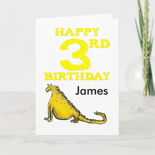 Tarjeta Feliz dinosaurio personalizado de 3 años en chicos