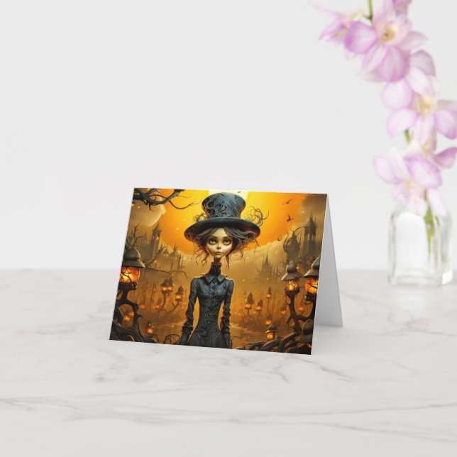 Tarjeta Feliz diseño gótico de brujas de Halloween (Orquídea)