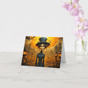 Tarjeta Feliz diseño gótico de brujas de Halloween