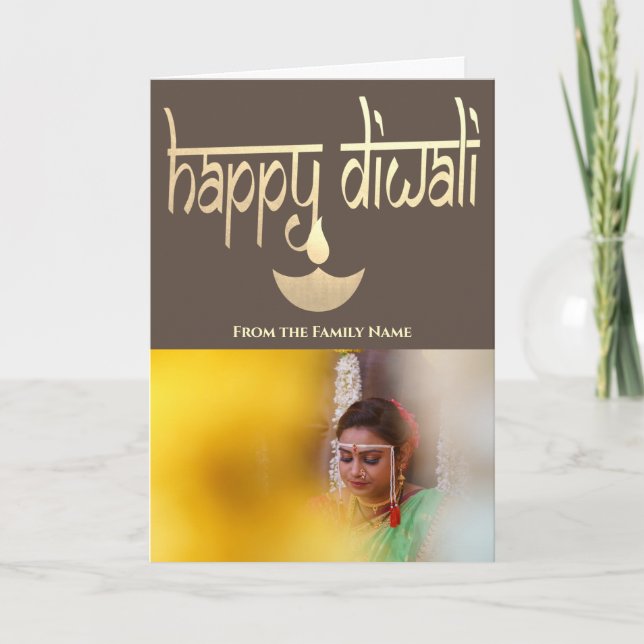 Tarjeta Feliz Diwali Photo Personalizada Gold And Earth (Anverso)