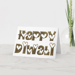 Tarjeta Feliz Diwali saludar tipografía de corazón lindo