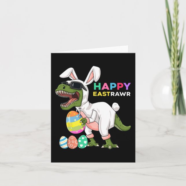 Tarjeta Feliz Eastrawar T Rex Easter Bunny Dinosaur Eggs B (Anverso)