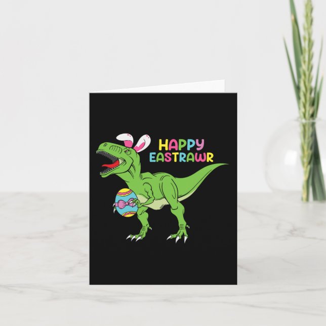 Tarjeta Feliz Eastrawar T Rex Easter Bunny Dinosaur Eggs B (Anverso)