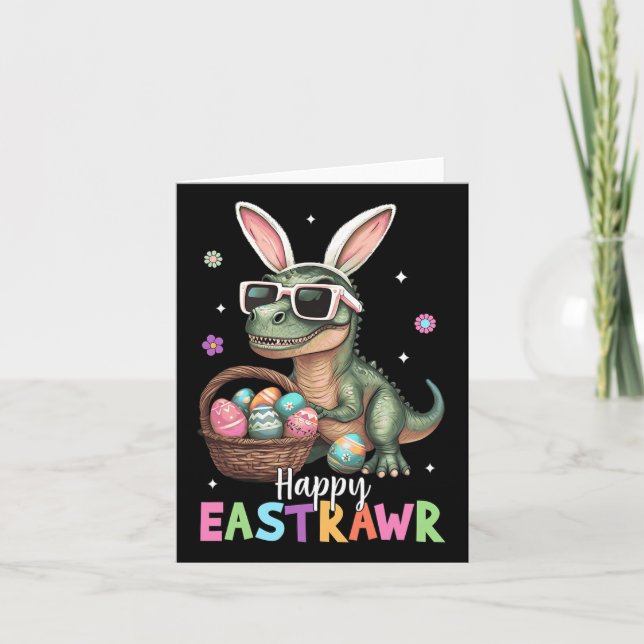 Tarjeta Feliz Eastrawar T Rex Easter Bunny Dinosaur Eggs B (Anverso)