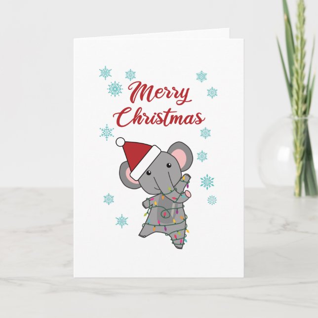 Tarjeta Feliz elefante navideño nieve elefante en invierno (Anverso)