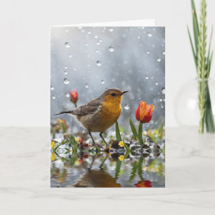Tarjeta Feliz Equinoccio de Primavera Pájaro y Tulipán Lin