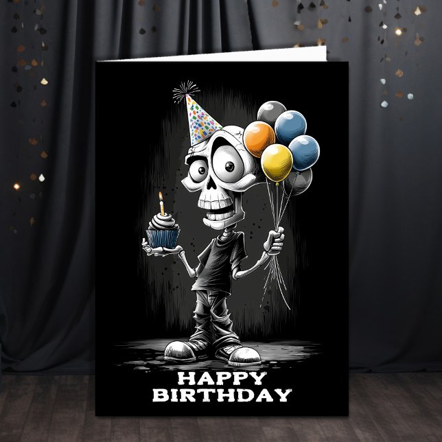 Tarjeta Feliz esqueleto con sombrero de fiesta de cumpleañ (Subido por el creador)