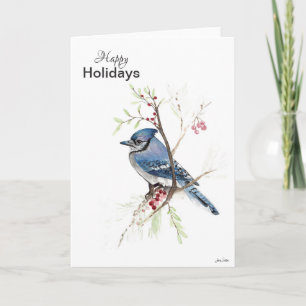 Tarjeta Feliz feriado azul Jay Holiday Card