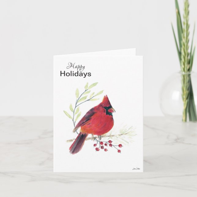 Tarjeta Feliz feriado Cardinal Berries Holiday Card (Anverso)