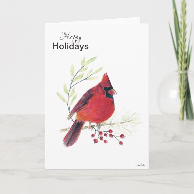Tarjeta Feliz feriado Cardinal Berries Holiday Card (Anverso)