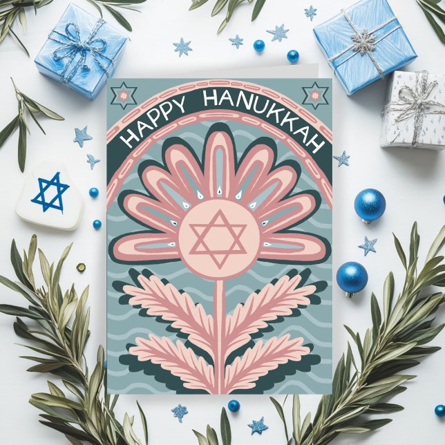 Tarjeta Feliz feriado de hanukkah Art Nouveau (Happy Hanukkah Art Nouveau Bloom Holiday Card
)