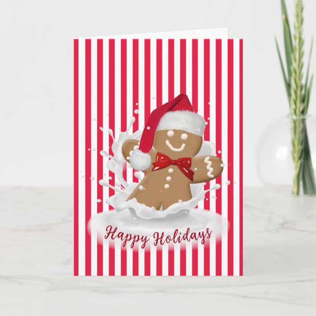 Tarjeta Feliz feriado, hombre de pan de jengibre en la lec (Anverso)
