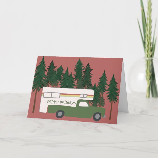 Tarjeta FELIZ FESTIVIDAD Camión de camping con caravanas (Anverso)