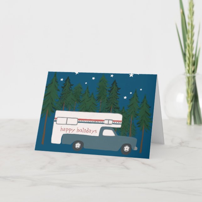 Tarjeta FELIZ FESTIVIDAD Camión de camping con caravanas (Anverso)