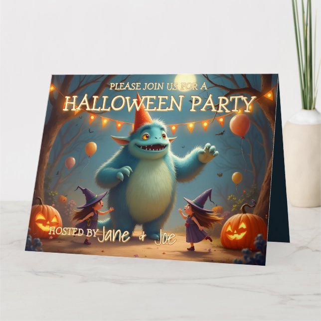 Tarjeta Feliz fiesta de Halloween para niños (Anverso)