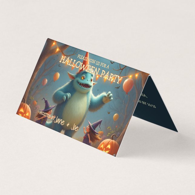 Tarjeta Feliz fiesta de Halloween para niños (Anverso)