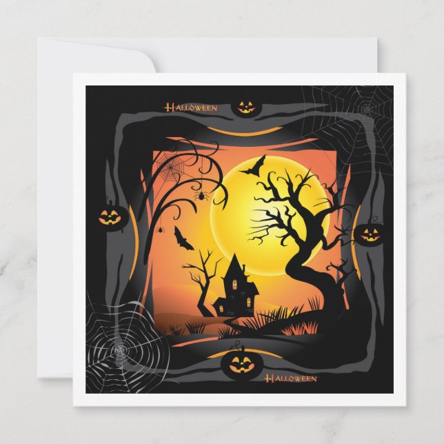 Tarjeta Feliz Fiesta de Halloween "Trate o Truco" (Anverso)