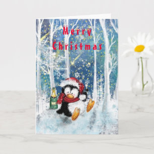 Tarjeta Feliz Fiesta Penguin Funny Navidades Card