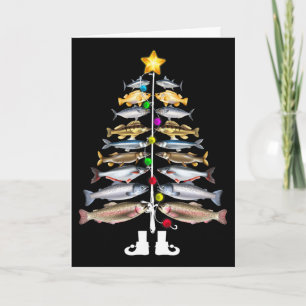 Tarjeta Feliz Fishmas Árbol de Navidad Divertido Pescar