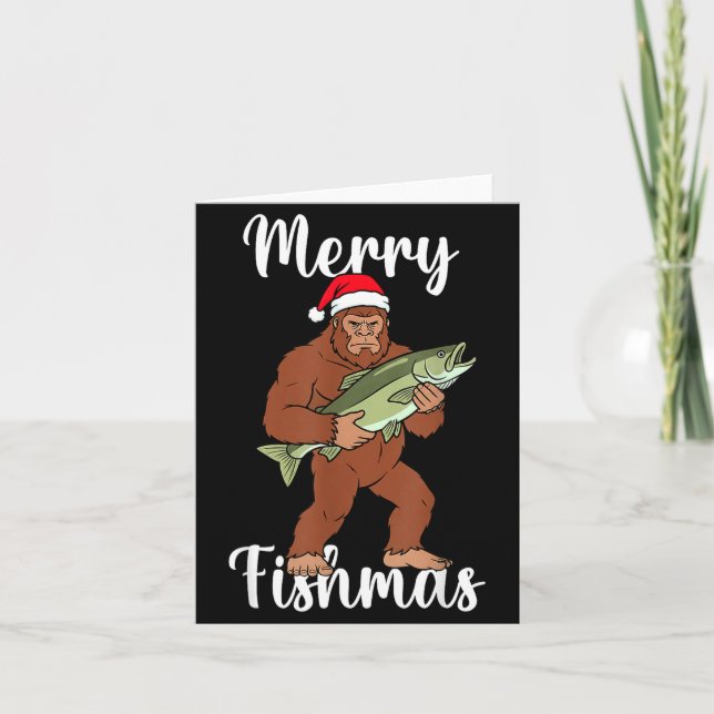 Tarjeta Feliz Fishmas Bigfoot Pesca Divertido Sasquatch So (Anverso)