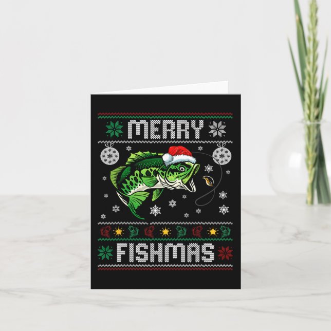 Tarjeta Feliz Fishmas Diversión Pescado Pesca Pescador Feo (Anverso)