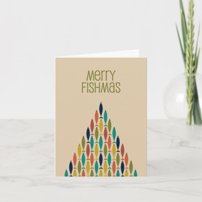 Tarjeta Feliz Fishmas divertido de Navidad pez de mediados (Anverso)