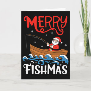 Tarjeta Feliz Fishmas Divertido Navidad Santa Claus Pesca