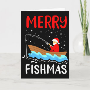 Tarjeta Feliz Fishmas Divertido Navidad Santa Claus Pesca 